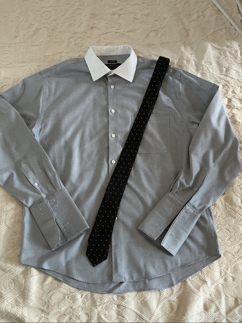 ALFRED SUNG Grey Dress Shirt with White Contrast Collar